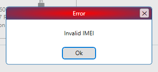 Invalid IMEI error dialog